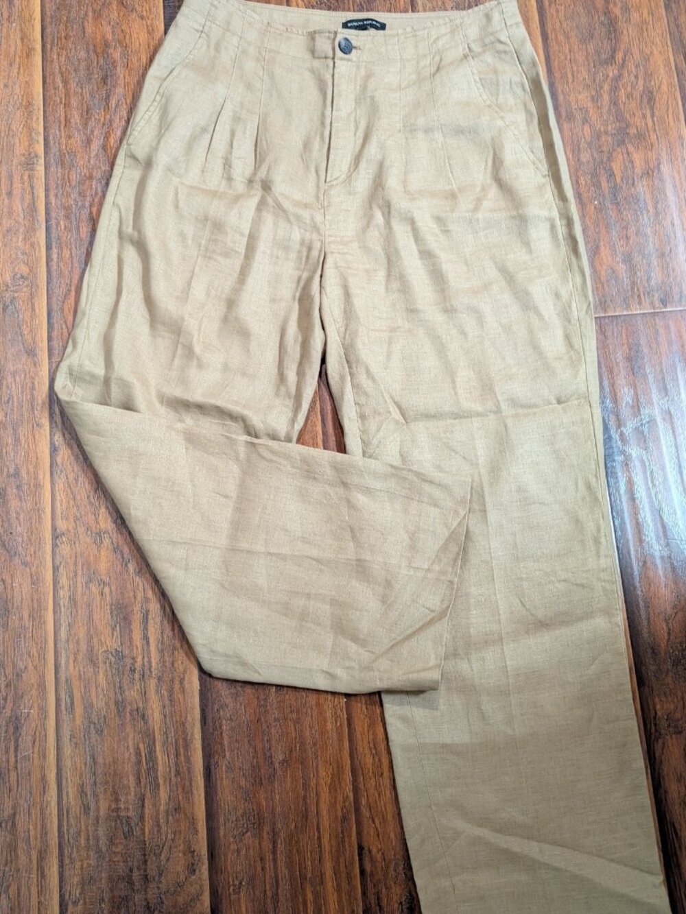Banana Republic 100% Linen Wide Leg Pants Tan Size 12 Career Casual